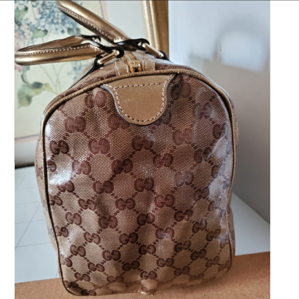 Gucci Gold GG Crystal Canvas Medium Joy Boston Ba - Picture 7 of 14